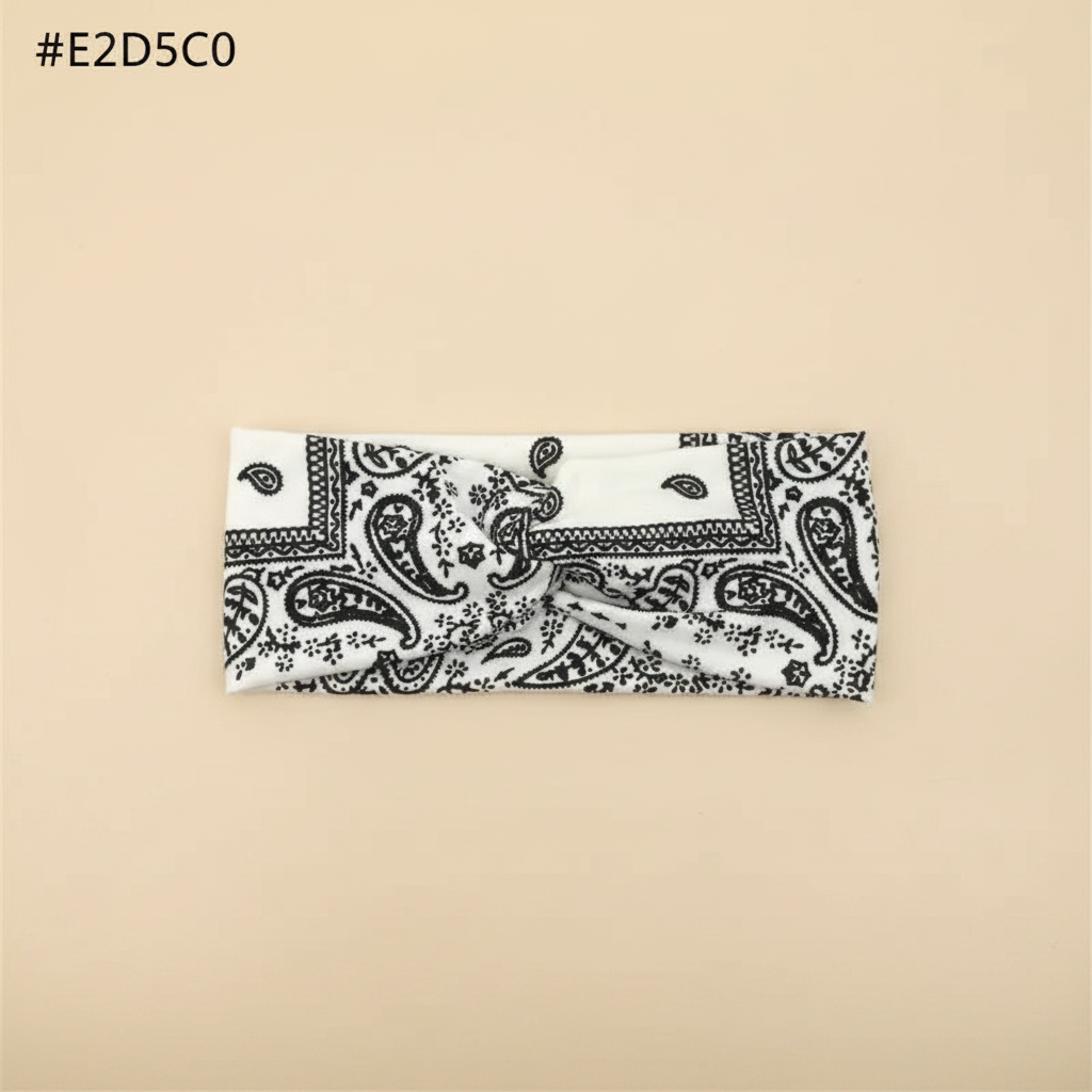 Bandeau Cheveux Bandana Torsadé Femme Tissu Noir Satiné — Packshot fond beige — Les Jolies Têtes
