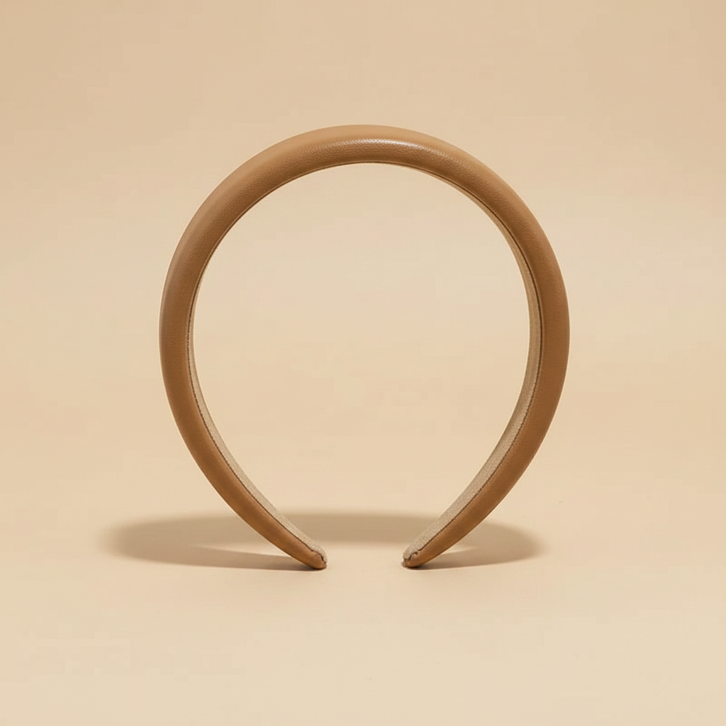 Serre-tête Classique Femme Cuir Camel — Packshot fond beige — Les Jolies Têtes