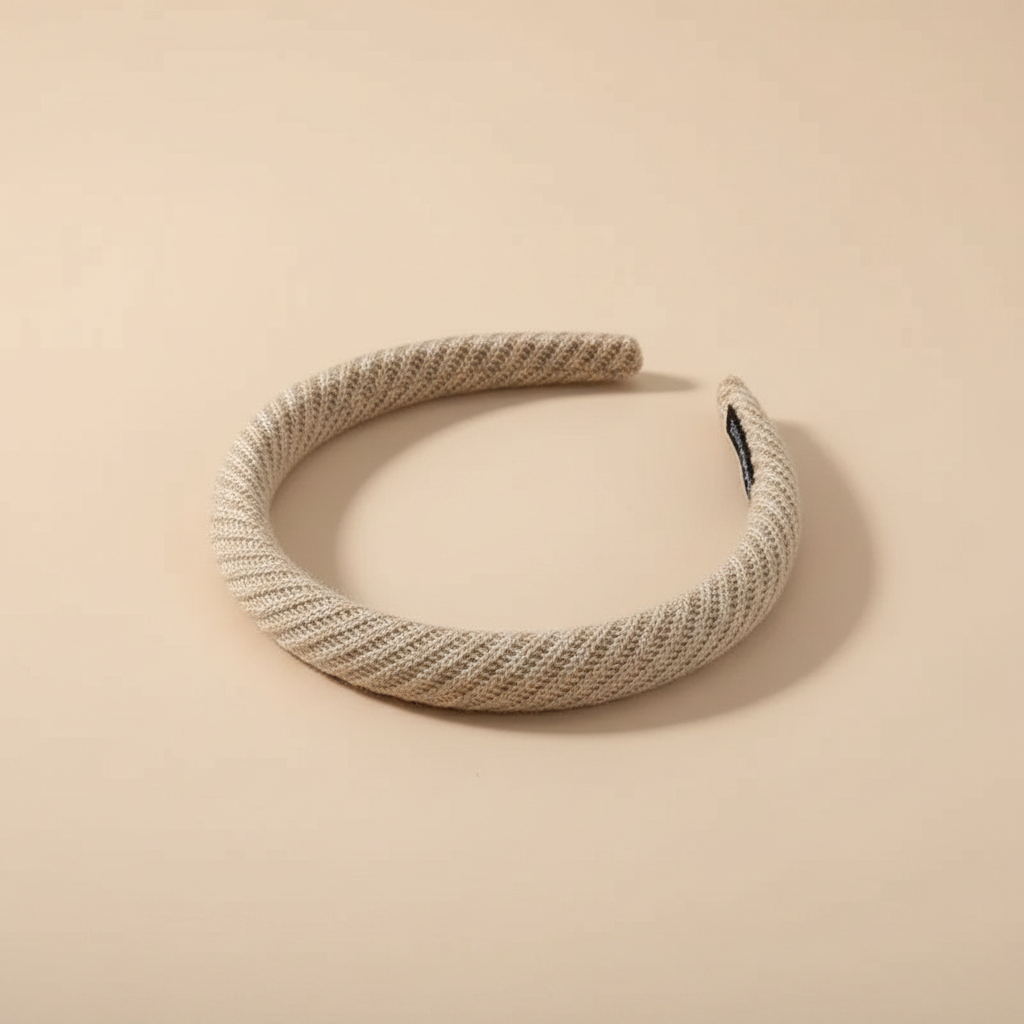Serre-tête Fin Femme Texturé Beige — Packshot fond beige — Les Jolies Têtes