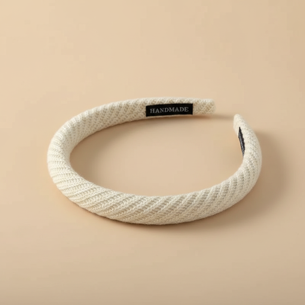 Serre-tête Fin Femme Texturé Ivoire — Packshot fond beige — Les Jolies Têtes