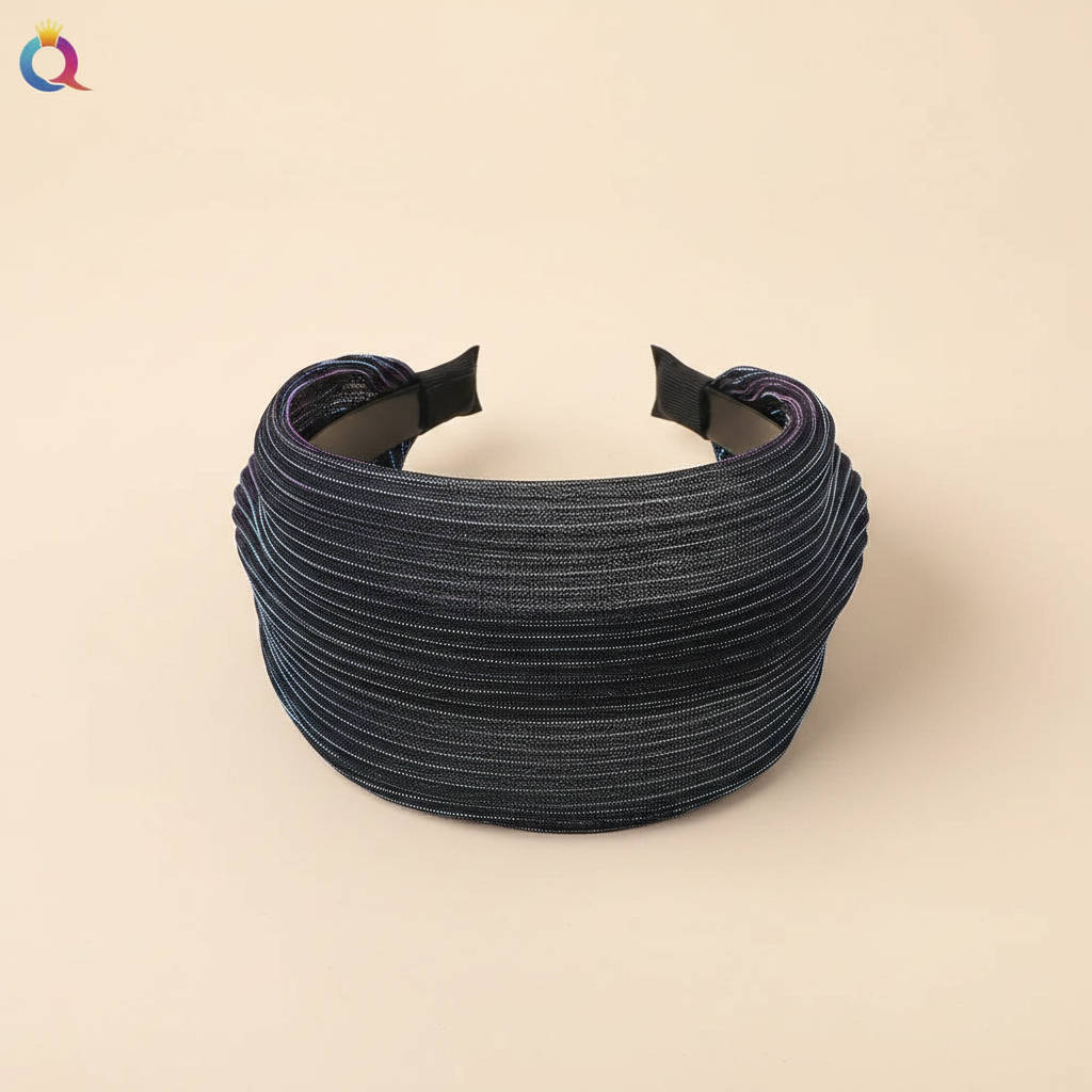Serre Tête Plissé Femme Tissu Bleu Iridescent — Packshot fond beige — Les Jolies Têtes