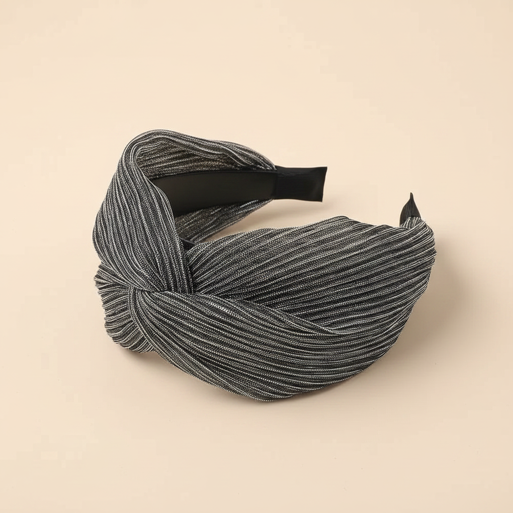 Serre Tête Plissé Femme Tissu Argent — Packshot fond beige — Les Jolies Têtes