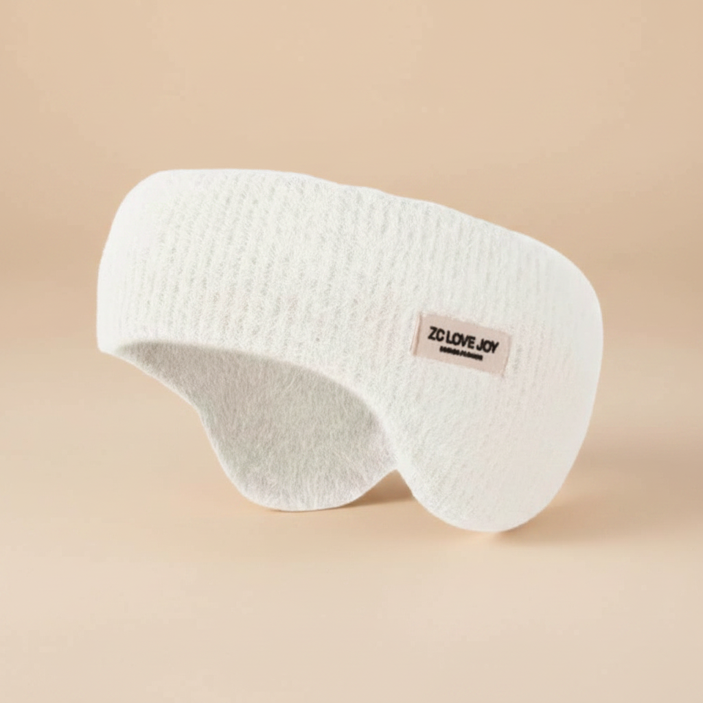 Bandeau Cache-Oreilles Femme Tissu Blanc — Packshot fond beige — Les Jolies Têtes