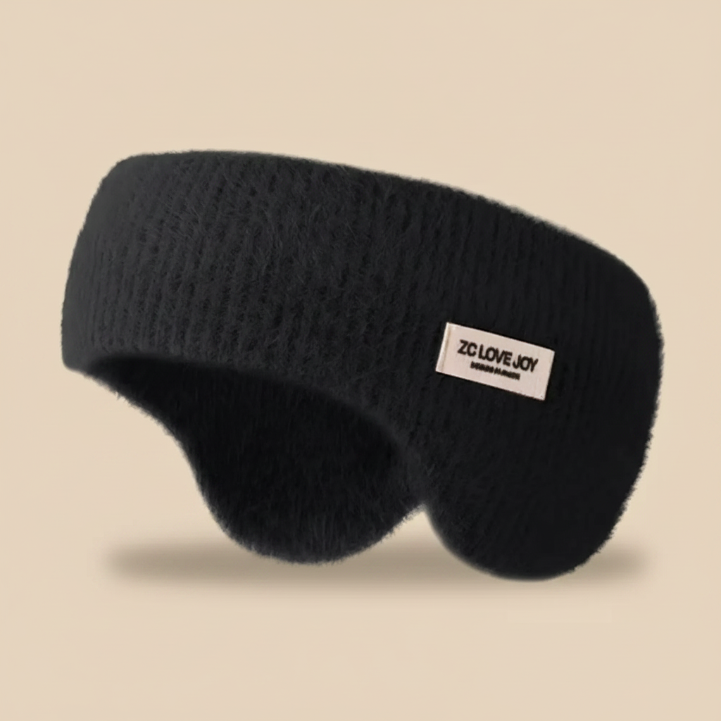 Bandeau Cache-Oreilles Femme Tissu Noir — Packshot fond beige — Les Jolies Têtes
