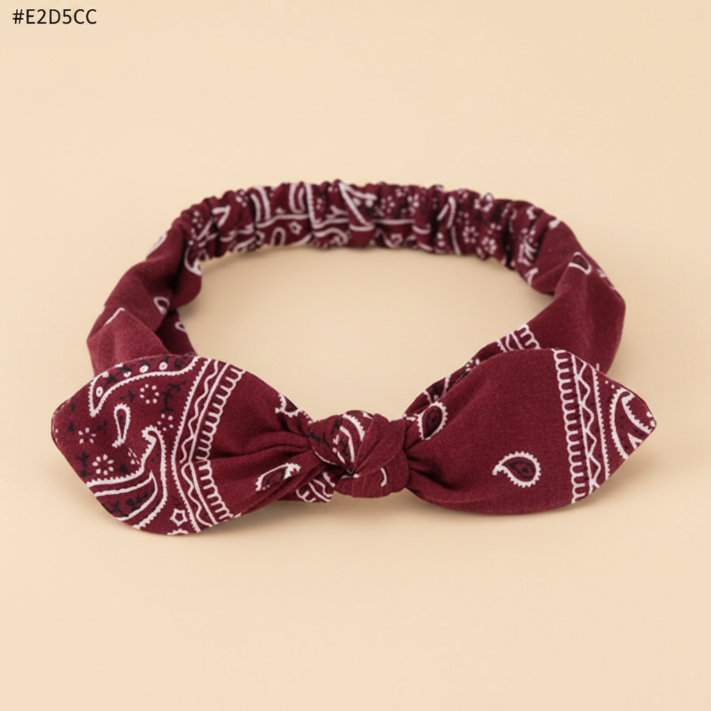 Bandeau Cheveux Bandana Femme Tissu Bordeaux Blanc — Packshot fond beige — Les Jolies Têtes
