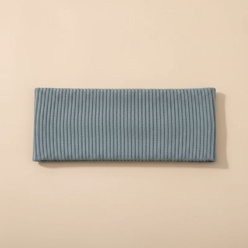 Bandeau Cheveux Côtelé Femme Tissu Bleu Gris — Packshot fond beige — Les Jolies Têtes