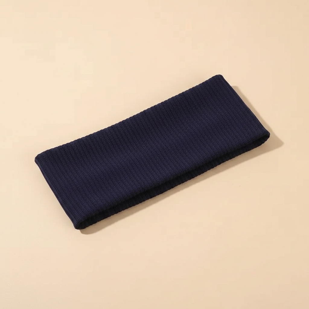 Bandeau Cheveux Côtelé Femme Tissu Bleu Marine — Packshot fond beige — Les Jolies Têtes