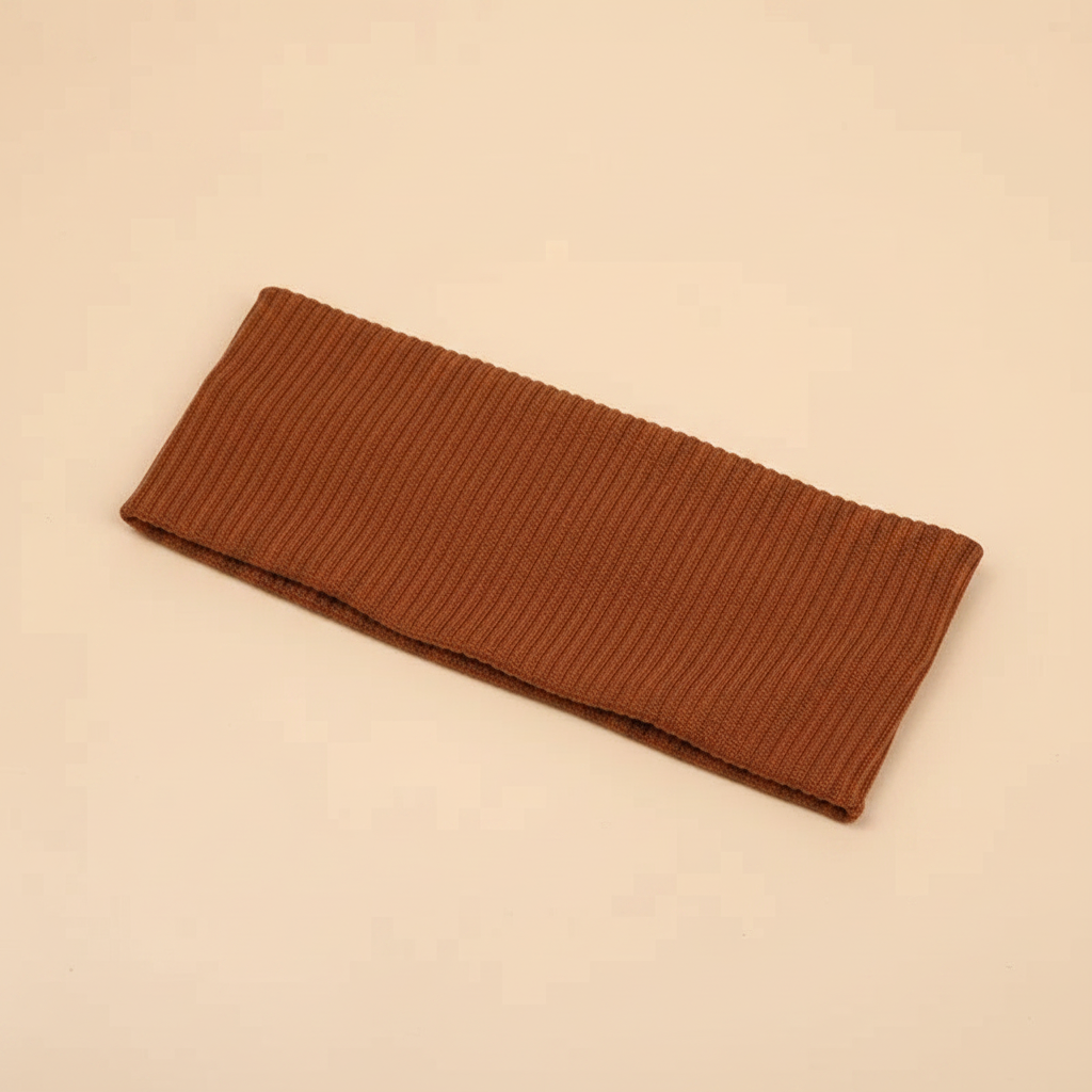 Bandeau Cheveux Côtelé Femme Tissu Camel — Packshot fond beige — Les Jolies Têtes