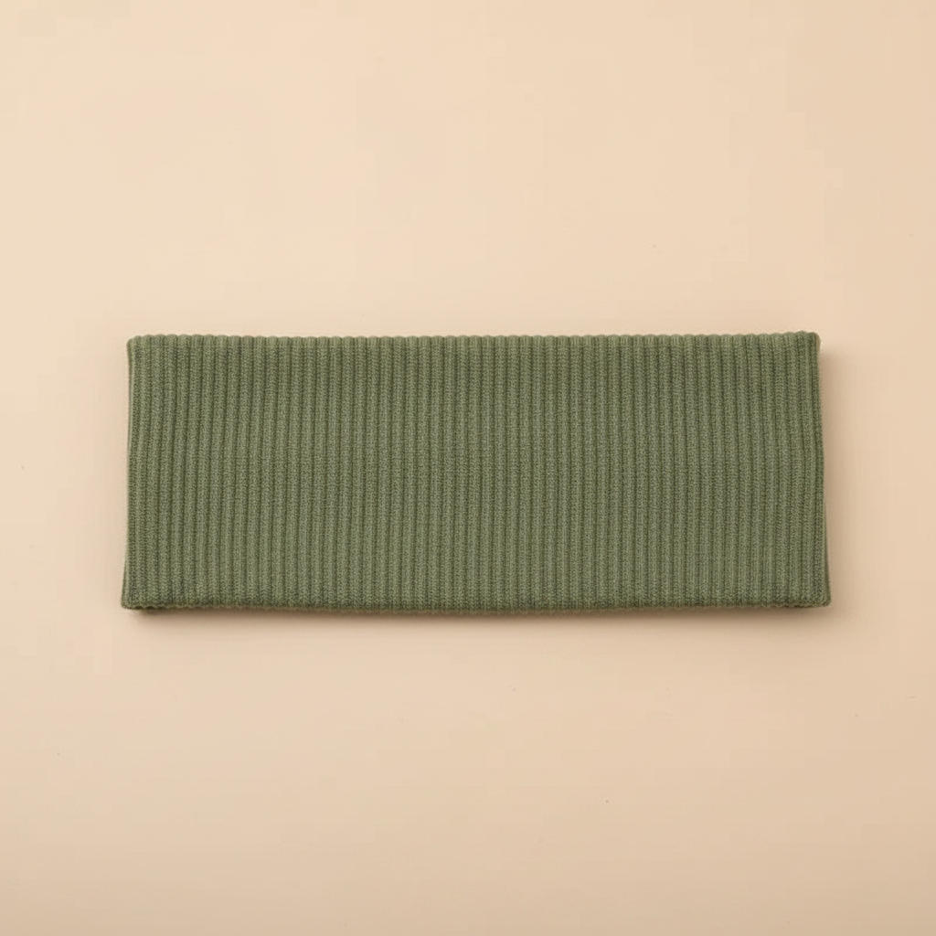 Bandeau Cheveux Côtelé Femme Tissu Vert Kaki — Packshot fond beige — Les Jolies Têtes