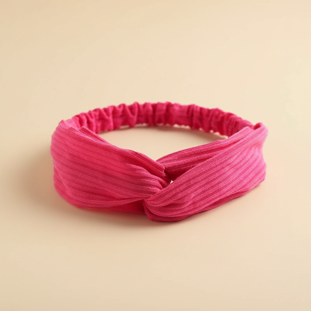 Bandeau Croisé Femme Tissu Côtelé Fuchsia — Packshot fond beige — Les Jolies Têtes