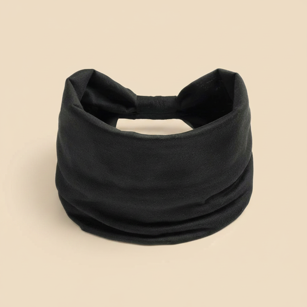 Bandeau Cheveux Large Uni Femme Noir — Packshot fond beige — Les Jolies Têtes