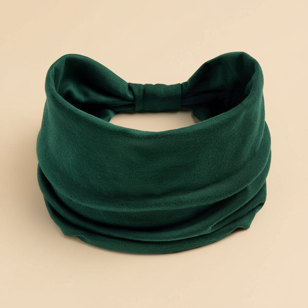 Bandeau Cheveux Large Uni Femme Vert Sapin — Packshot fond beige — Les Jolies Têtes