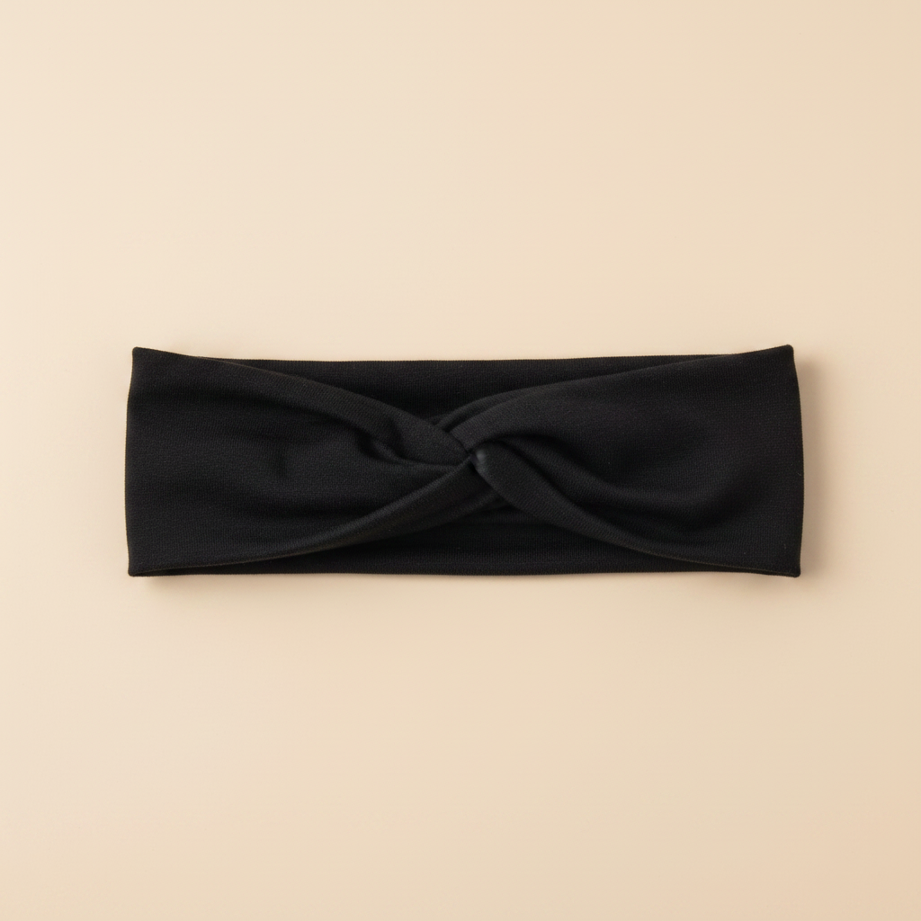 Bandeau Cheveux Sport Femme Tissu Noir — Packshot fond beige — Les Jolies Têtes