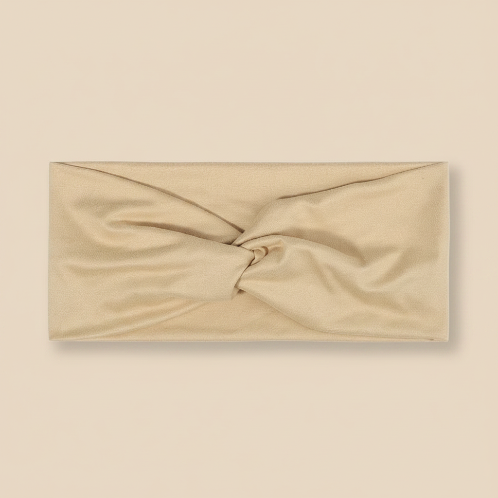 Bandeau Cheveux Torsadé Femme Jersey Beige Sable — Packshot fond beige — Les Jolies Têtes