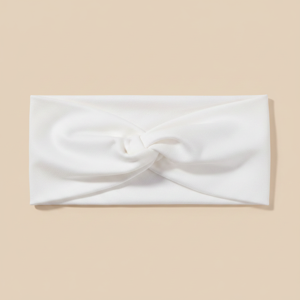 Bandeau Cheveux Torsadé Femme Jersey Blanc — Packshot fond beige — Les Jolies Têtes