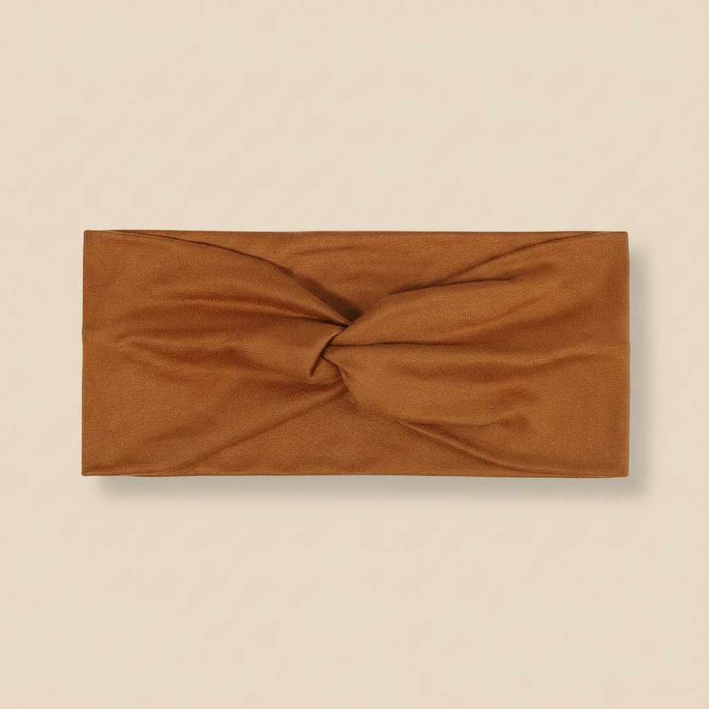 Bandeau Cheveux Torsadé Femme Jersey Camel — Packshot fond beige — Les Jolies Têtes