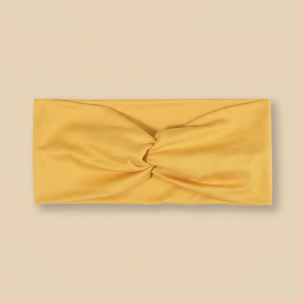 Bandeau Cheveux Torsadé Femme Jersey Jaune Moutarde — Packshot fond beige — Les Jolies Têtes