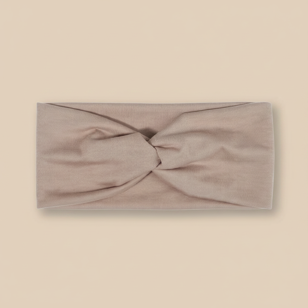 Bandeau Cheveux Torsadé Femme Jersey Taupe — Packshot fond beige — Les Jolies Têtes