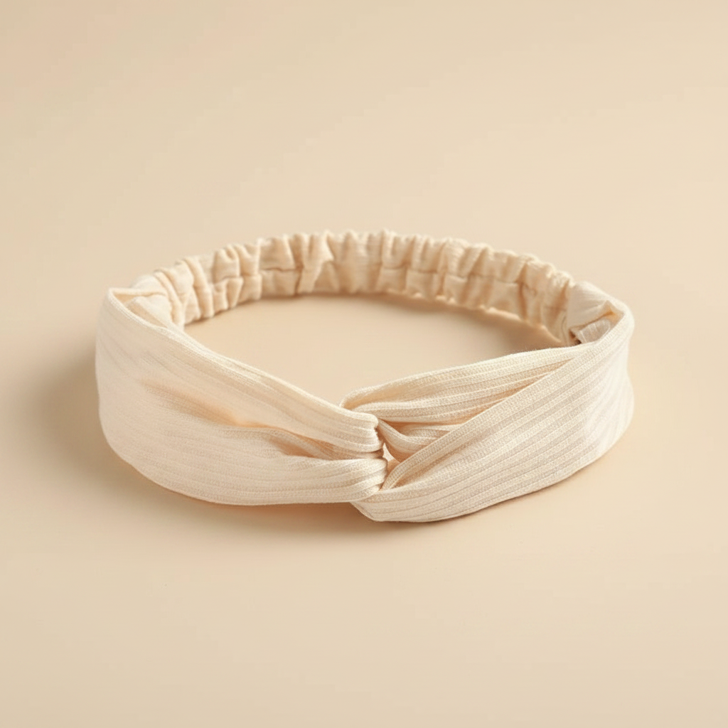 Bandeau Croisé Femme Tissu Côtelé Champagne — Packshot fond beige — Les Jolies Têtes