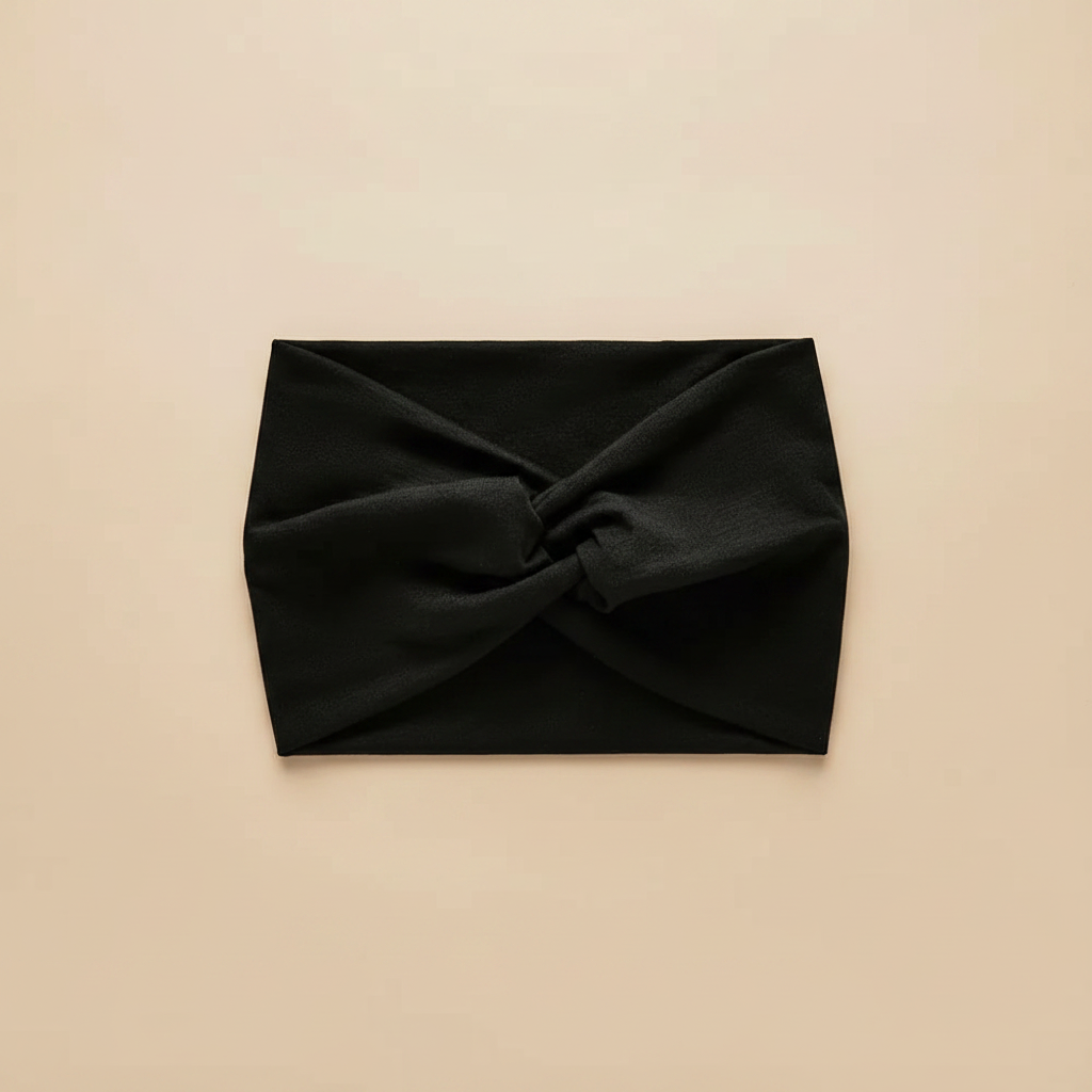 Bandeau Croisé Femme Tissu Noir — Packshot fond beige — Les Jolies Têtes