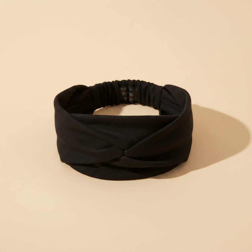 Bandeau Croisé Femme Uni Noir — Packshot fond beige — Les Jolies Têtes