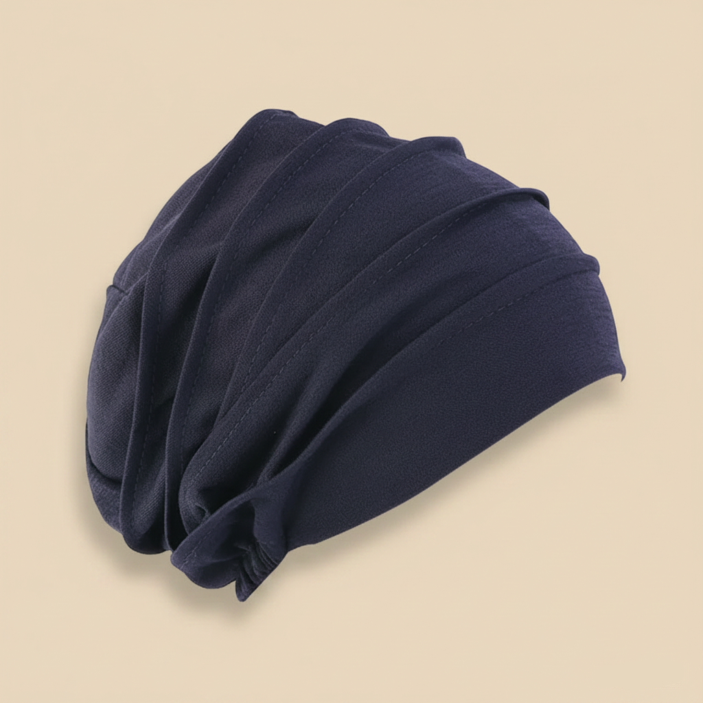 Bandeau Drapé Femme Tissu Bleu Marine — Packshot fond beige — Les Jolies Têtes