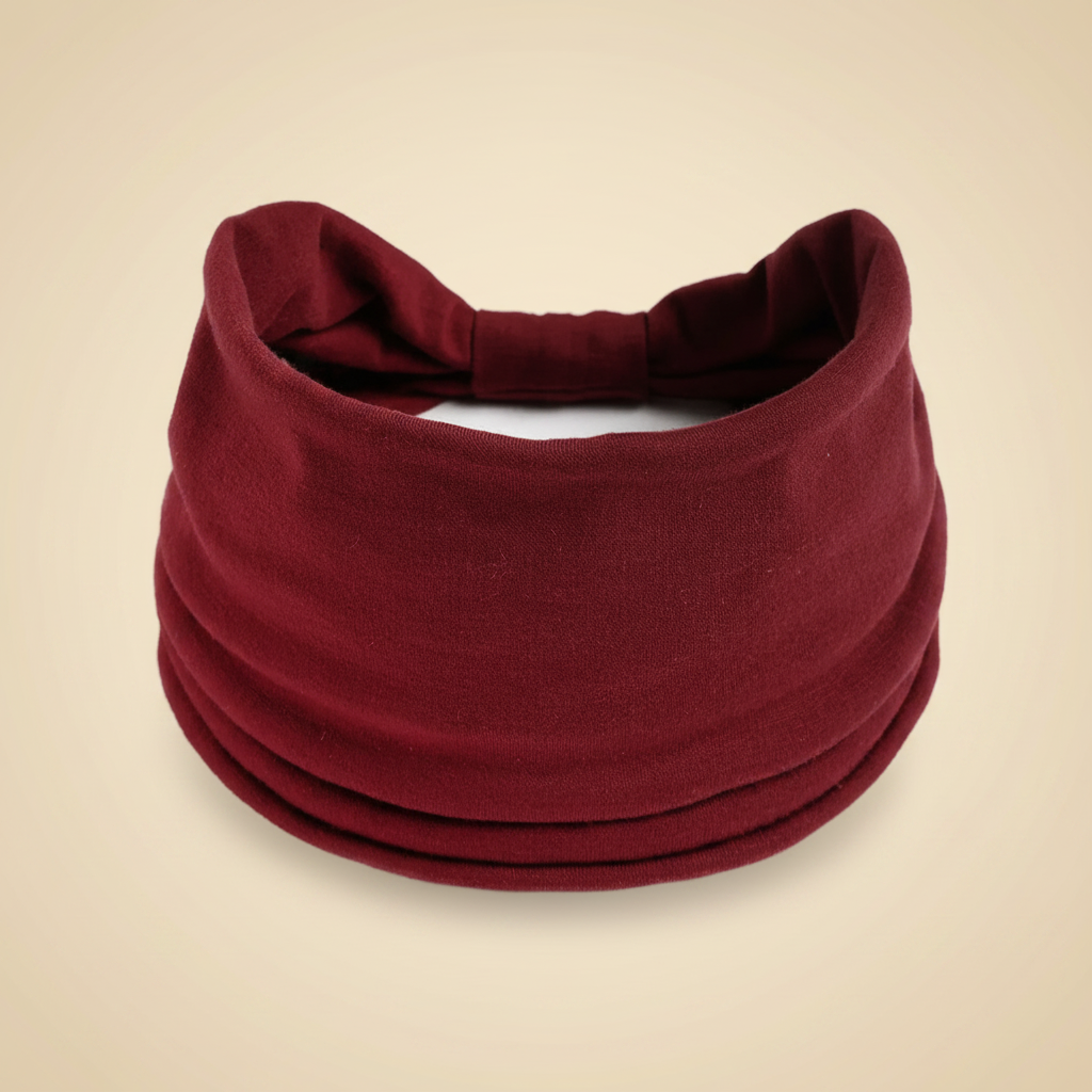 Bandeau Large Noué Femme Tissu Bordeaux — Packshot fond beige — Les Jolies Têtes