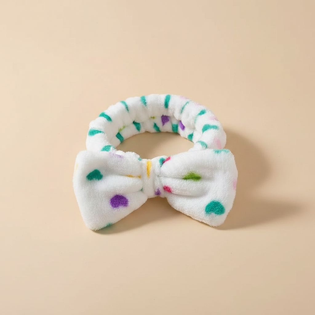 Bandeau Maquillage Nœud Femme Peluche Blanc Vert Menthe — Packshot fond beige — Les Jolies Têtes
