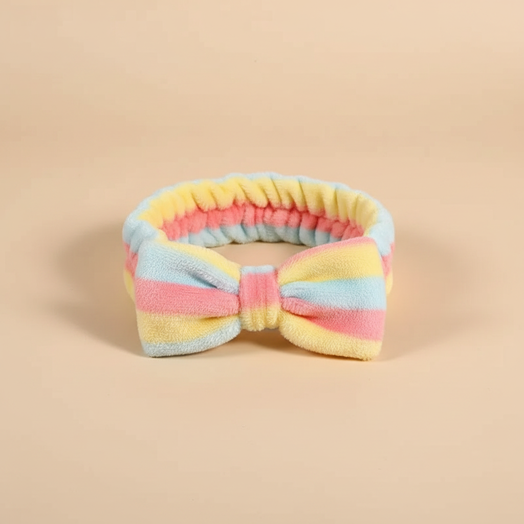Bandeau Nœud Soin Femme Peluche Sorbet Pastel — Packshot fond beige — Les Jolies Têtes