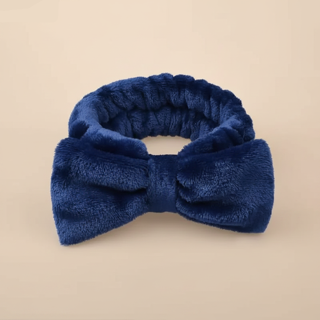 Bandeau Nœud Soin Femme Tissu Bleu Marine — Packshot fond beige — Les Jolies Têtes