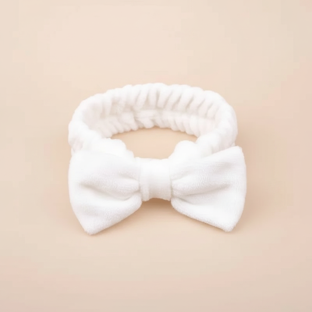 Bandeau Nœud Soin Femme Peluche Blanc — Packshot fond beige — Les Jolies Têtes