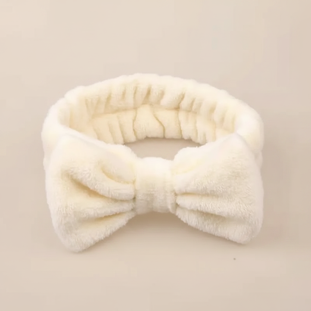 Bandeau Nœud Soin Femme Peluche Ivoire — Packshot fond beige — Les Jolies Têtes