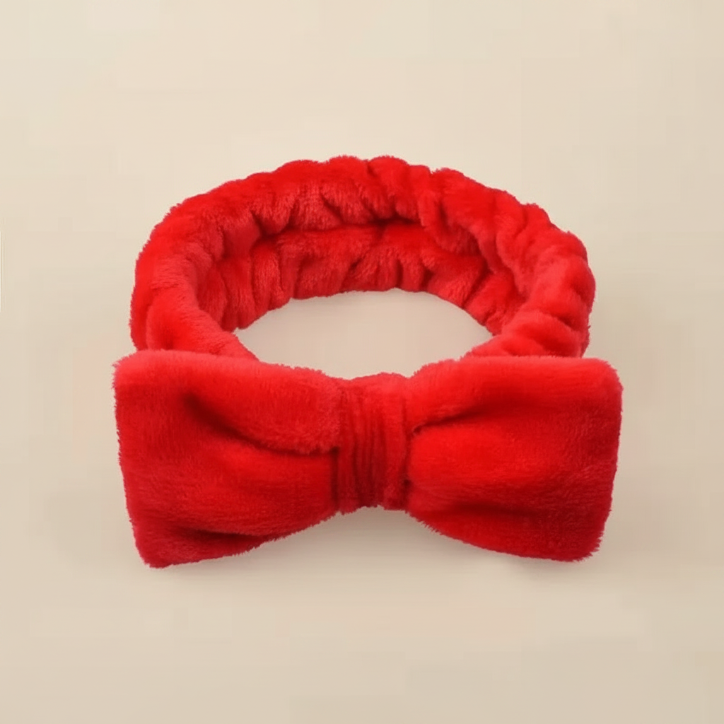 Bandeau Nœud Soin Femme Peluche Rouge — Packshot fond beige — Les Jolies Têtes