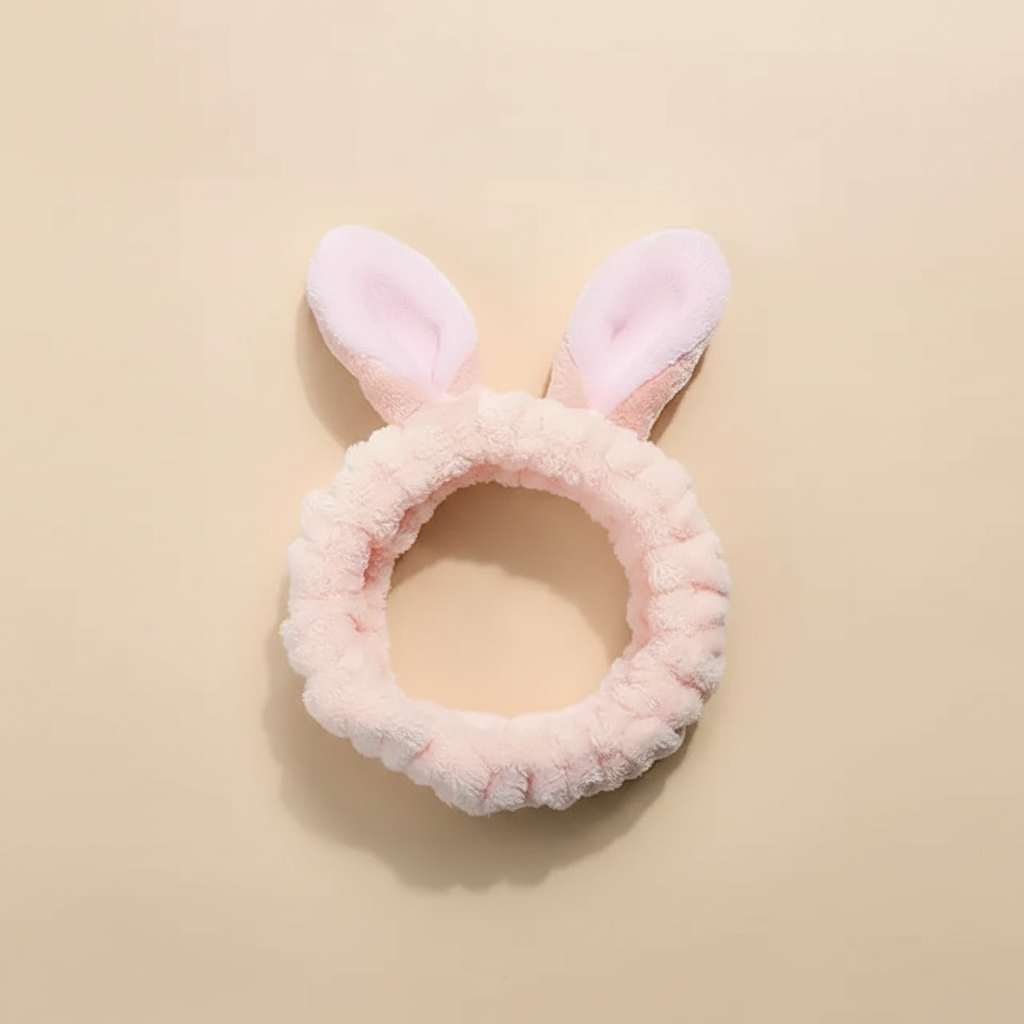 Bandeau Spa Oreilles Lapin Femme Peluche Pêche — Packshot fond beige — Les Jolies Têtes