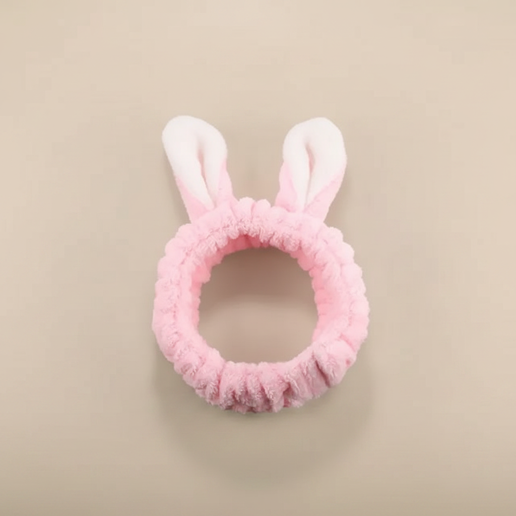 Bandeau Spa Oreilles Lapin Femme Peluche Rose — Packshot fond beige — Les Jolies Têtes