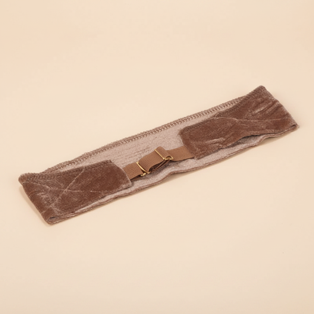 Bandeau Perruque Ajustable Femme Velours Marron Clair — Packshot fond beige — Les Jolies Têtes