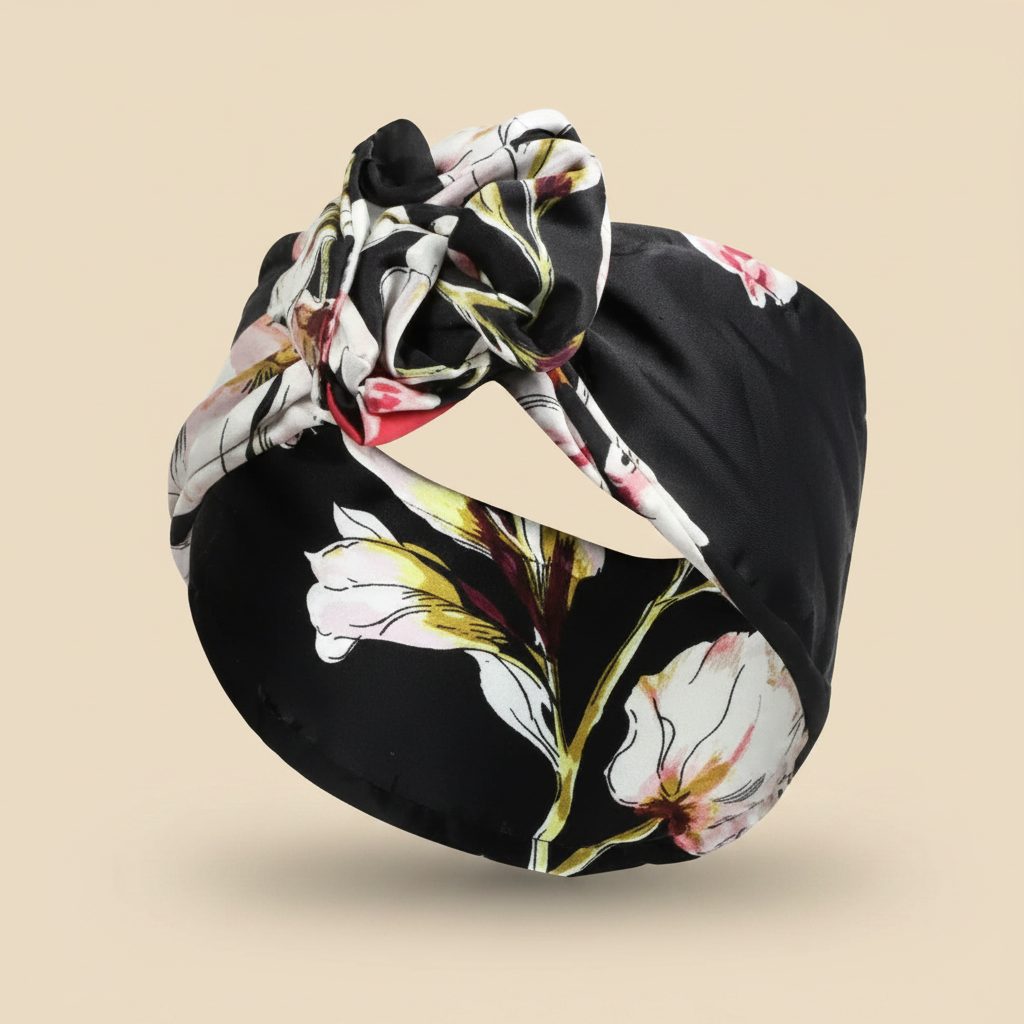 Bandeau Rosace Femme Rigide Floral Noir — Packshot fond beige — Les Jolies Têtes