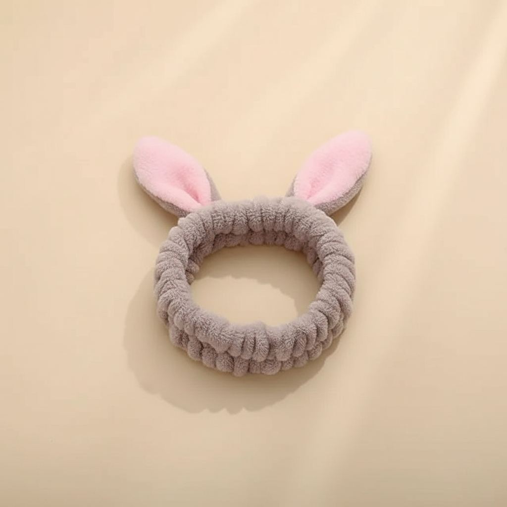 Bandeau Soin Visage Lapin Femme Taupe — Packshot fond beige — Les Jolies Têtes
