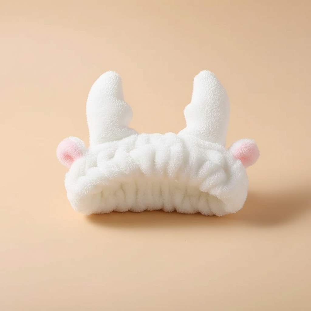 Bandeau Spa Cerf Femme Peluche Blanc — Packshot fond beige — Les Jolies Têtes