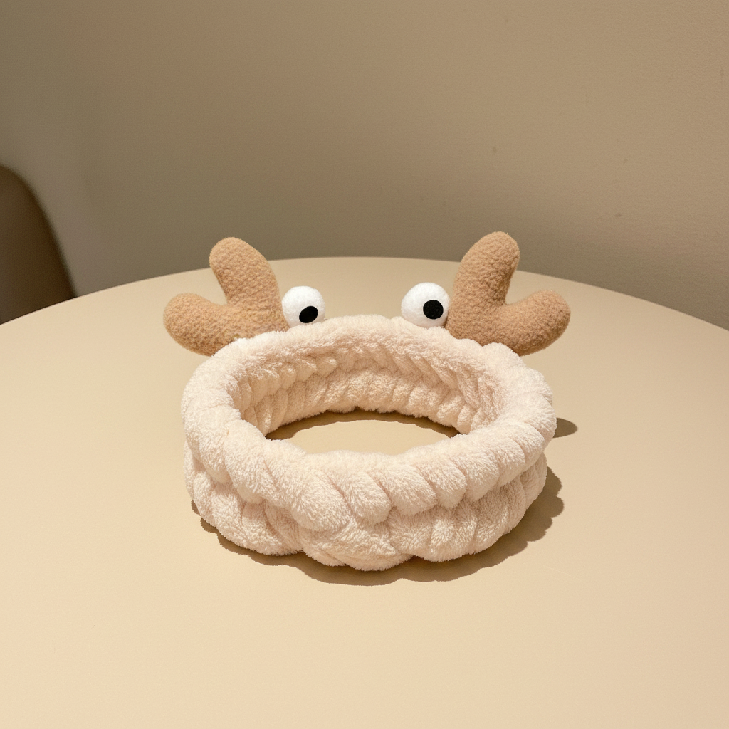 Bandeau Spa Fantaisie Femme Peluche Beige Antennes — Packshot fond beige — Les Jolies Têtes