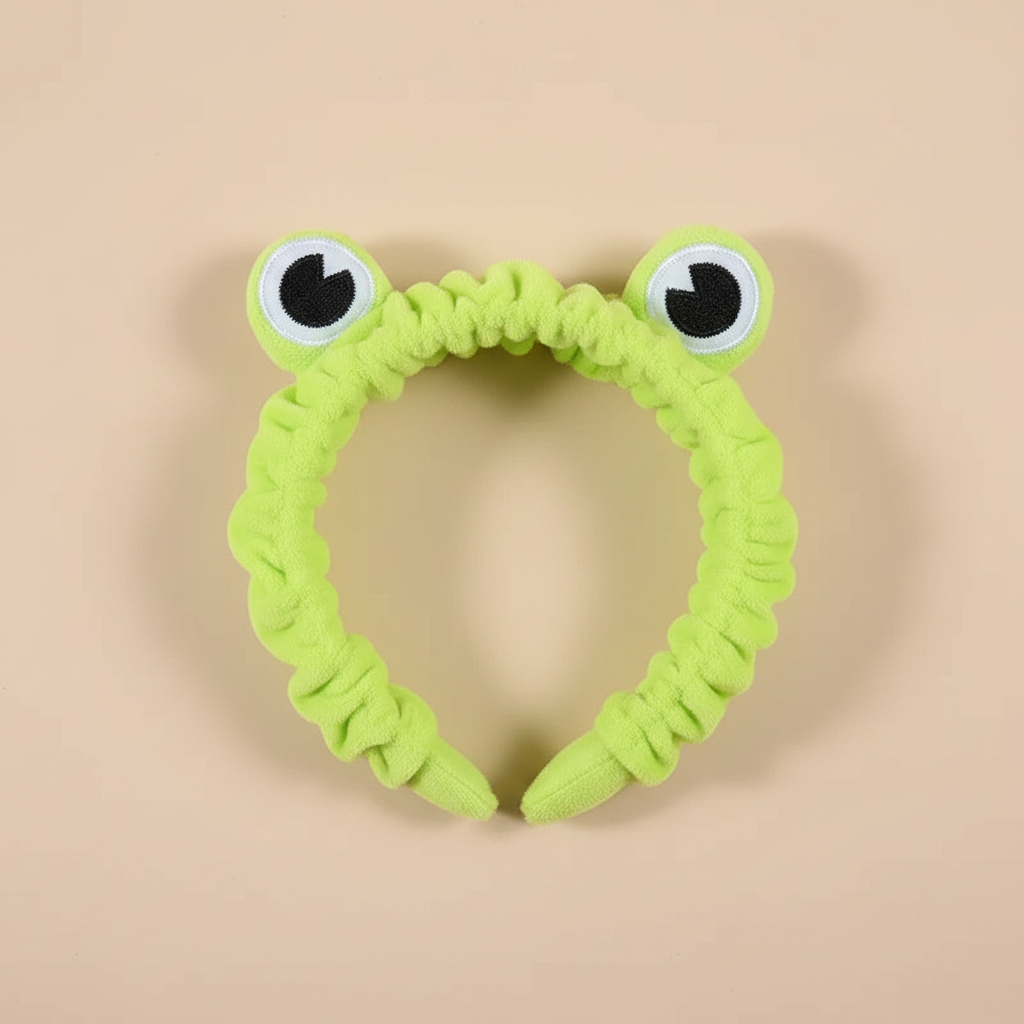 Bandeau Spa Grenouille Peluche Vert Fluo — Packshot fond beige — Les Jolies Têtes