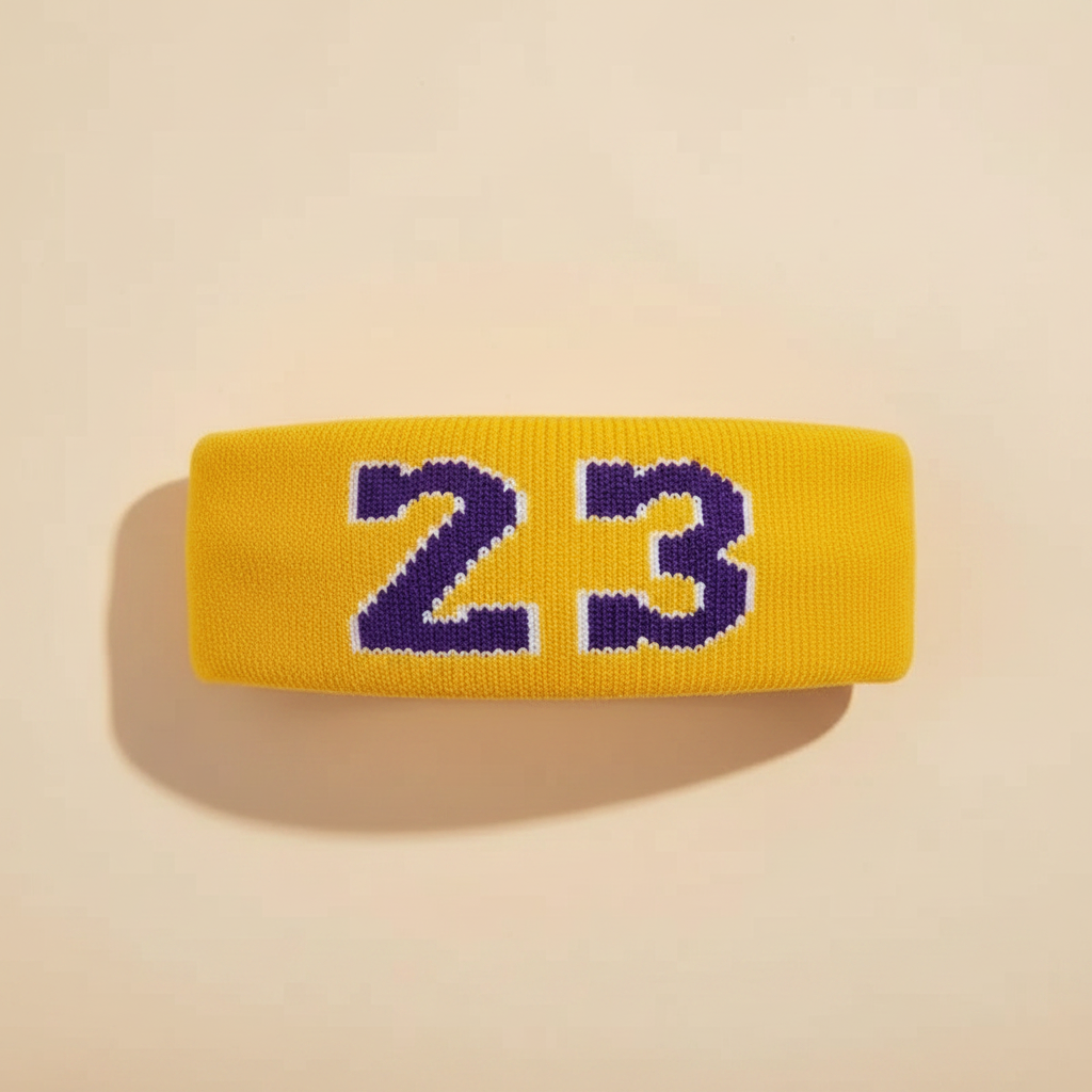 Bandeau Sport Numéro 23 Homme Jaune Violet — Packshot fond beige — Les Jolies Têtes