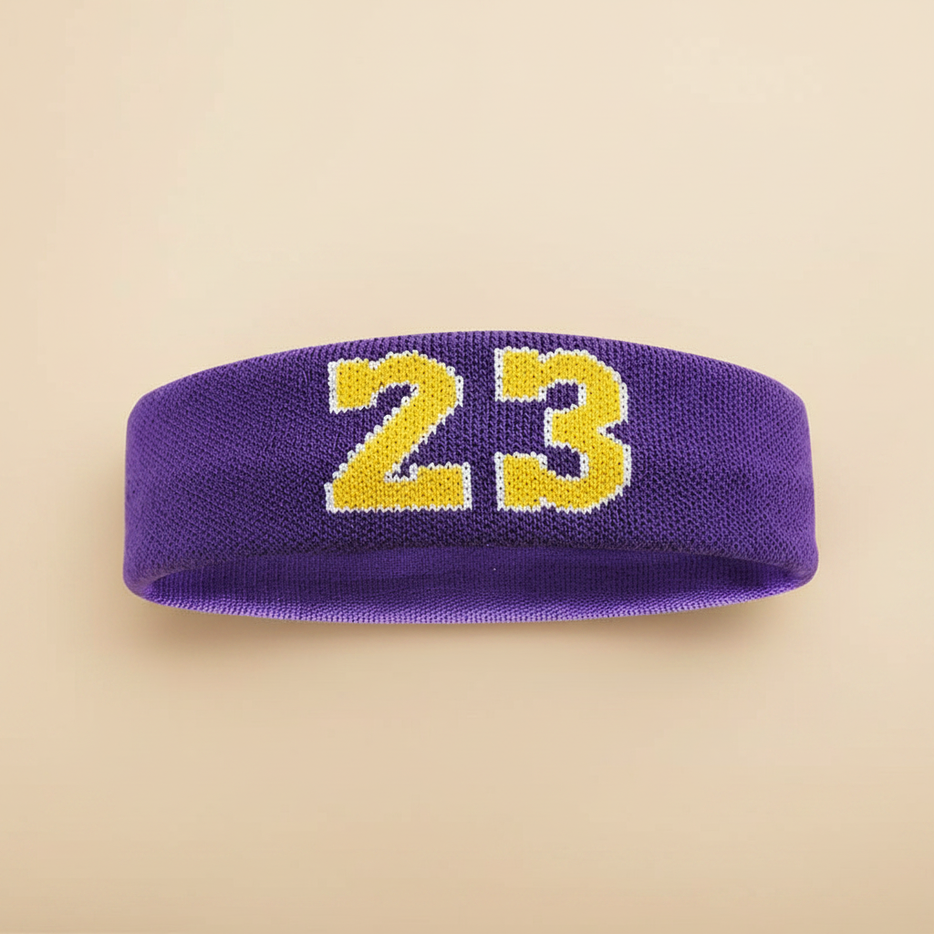 Bandeau Sport Numéro 23 Homme Violet Jaune — Packshot fond beige — Les Jolies Têtes