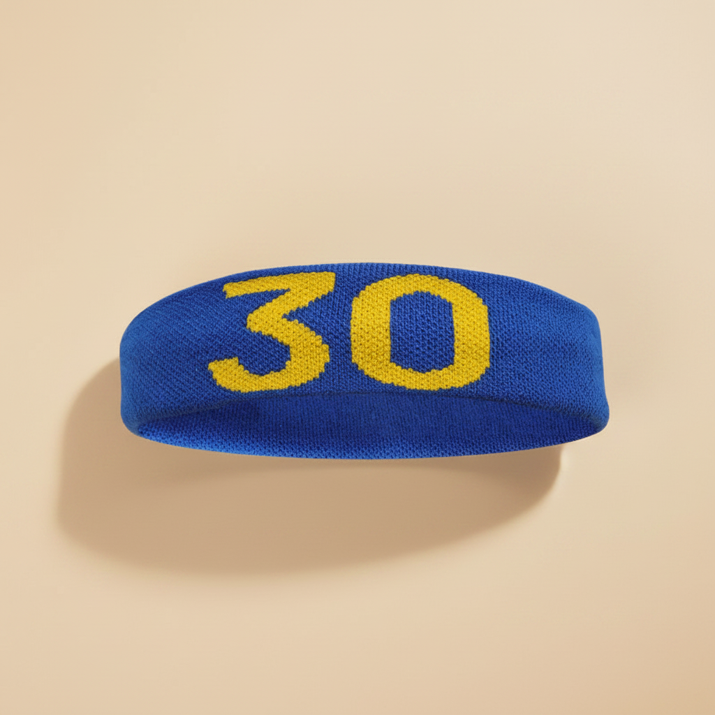 Bandeau Sport Numéro 30 Homme Bleu Jaune — Packshot fond beige — Les Jolies Têtes