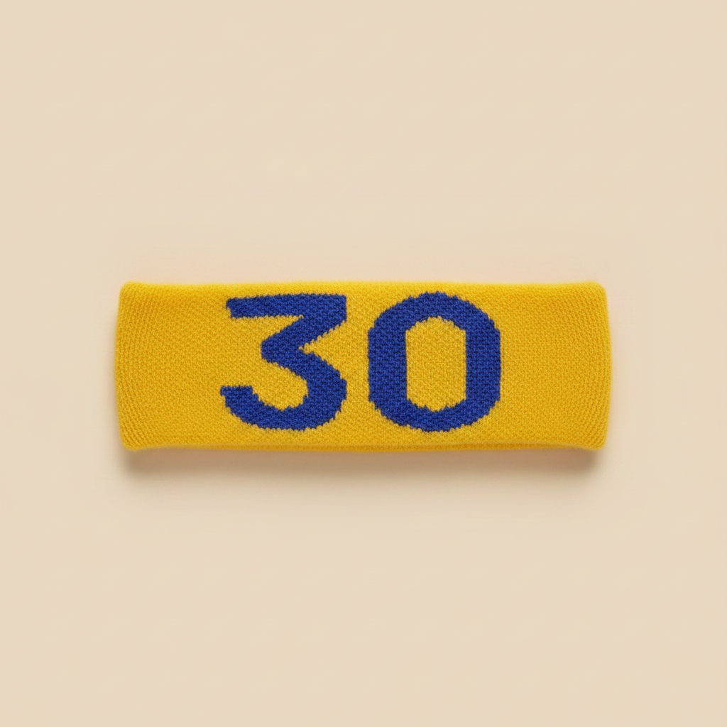 Bandeau Sport Numéro 30 Homme Jaune Bleu — Packshot fond beige — Les Jolies Têtes