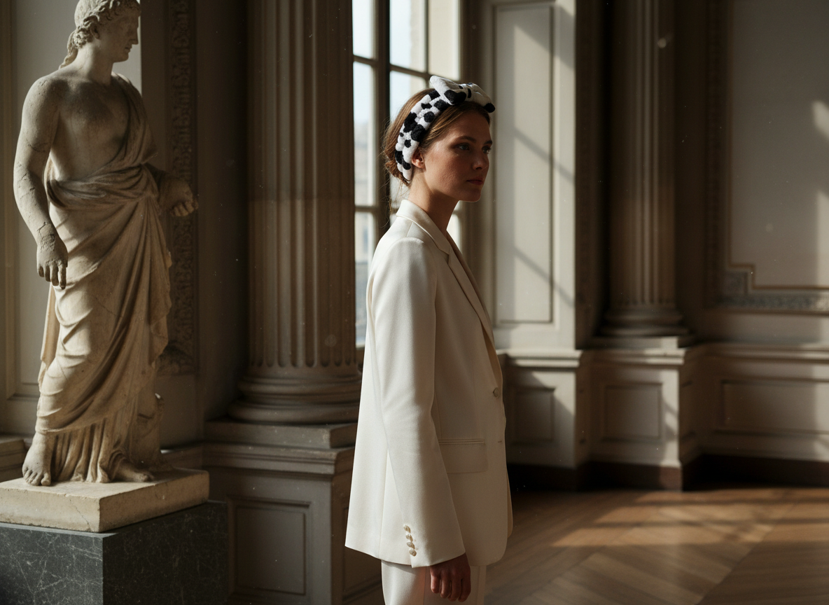 Bandeau Cheveux Femme Tissu Vache Noir et Blanc — Modèle — éditorial — Les Jolies Têtes