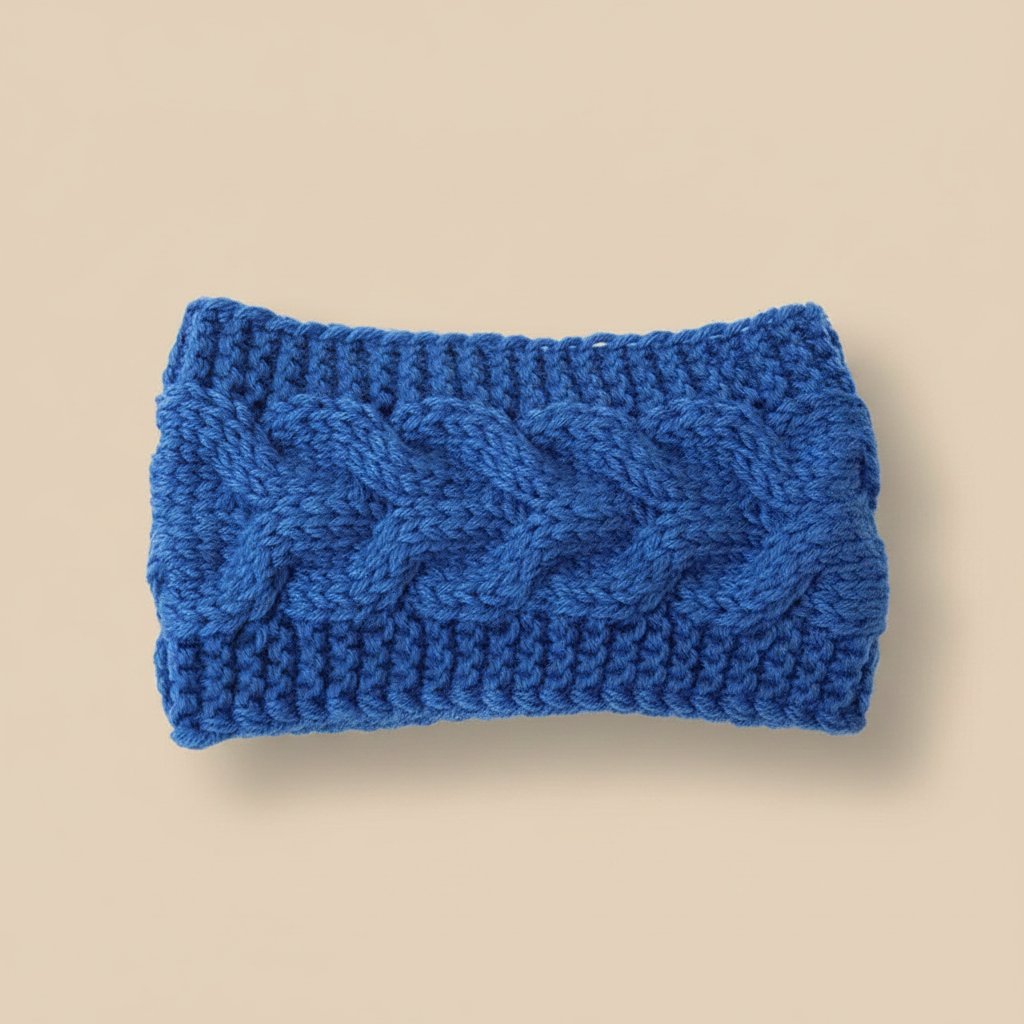 Bandeau Torsadé Femme Laine Bleu Lagon — Packshot fond beige — Les Jolies Têtes