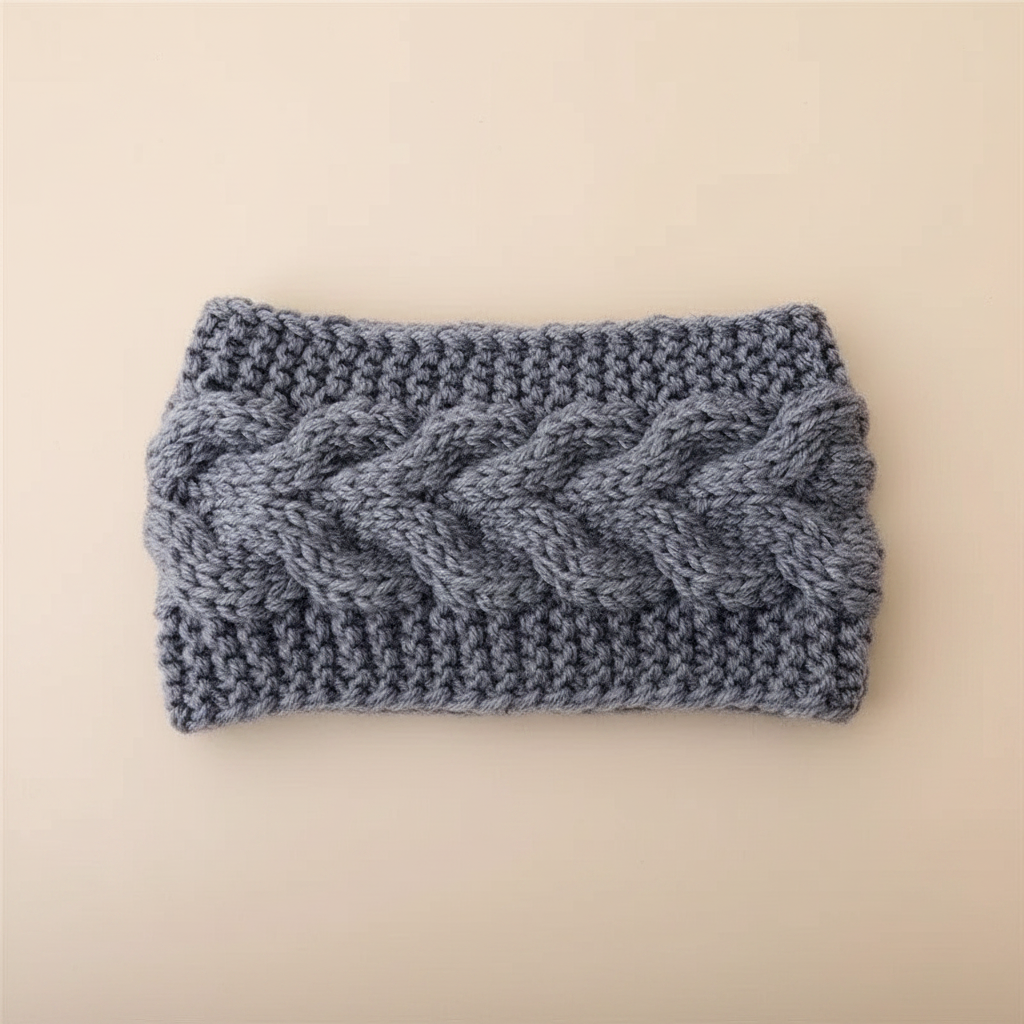 Bandeau Torsadé Femme Laine Gris — Packshot fond beige — Les Jolies Têtes