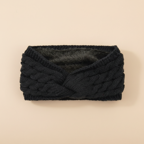 Bandeau Torsadé Femme Maille Doublure Polaire Noir — Packshot fond beige — Les Jolies Têtes