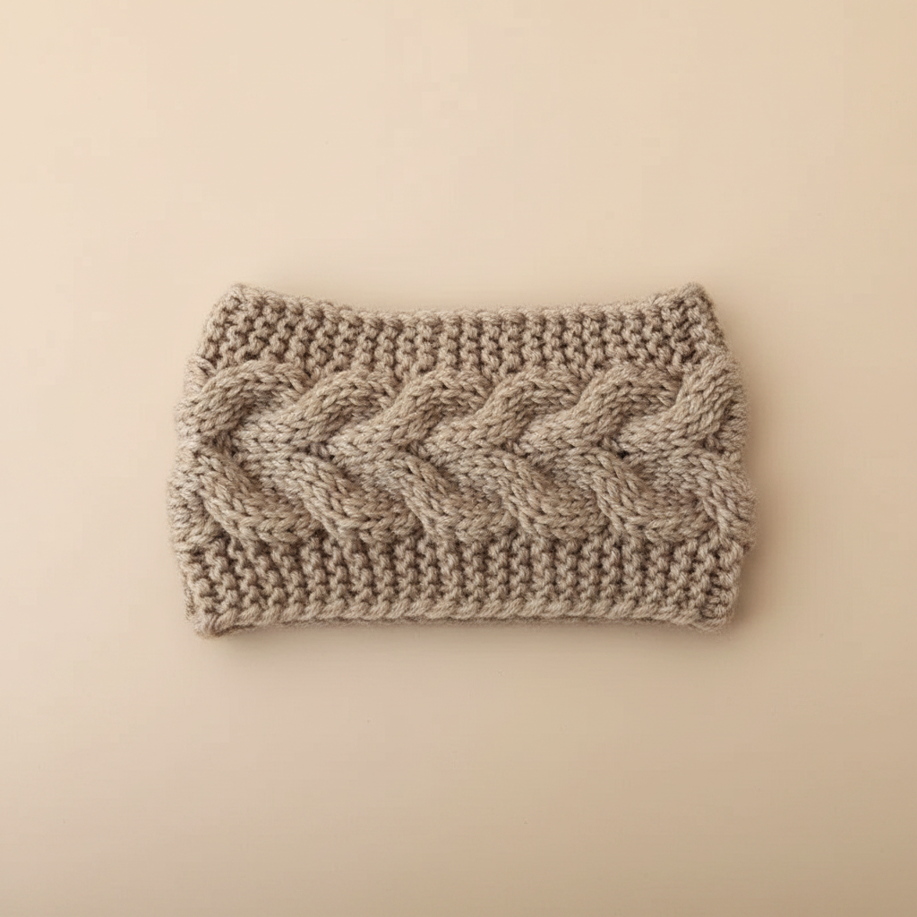 Bandeau Tressé Femme Laine Beige Sable — Packshot fond beige — Les Jolies Têtes